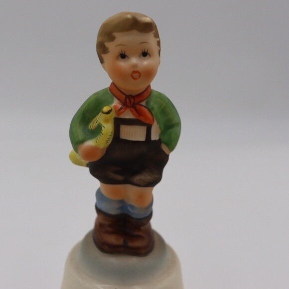 Schmid Bell Boy on Bell Holding Trumpet Horn Bugel Bell Vintage Collectable Bell - Picture 7 of 12